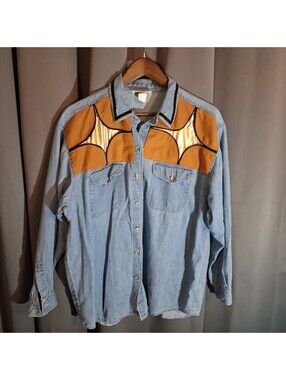 Just For Fun New York Vintage Western Style Denim Shirt Large